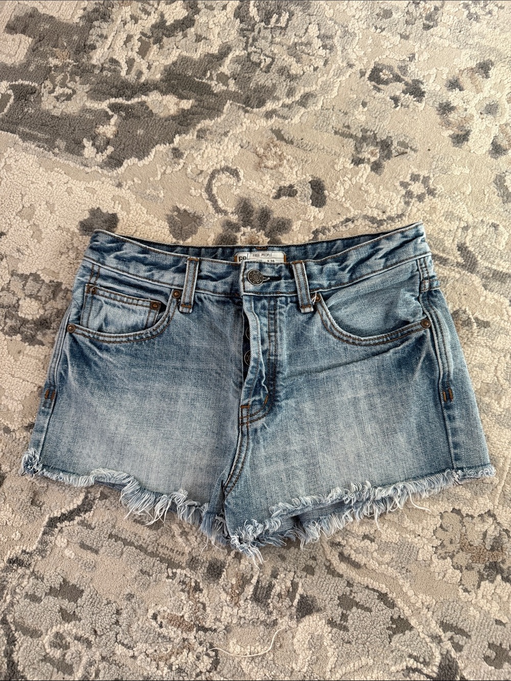 Free People Distressed Light Blue Denim Shorts